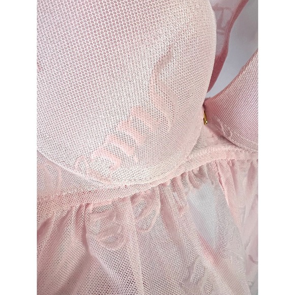 NEW Juicy Couture Intimates Pink Lingerie Babydoll Crown Mesh G-String‎ Set Sz S - Picture 4 of 9